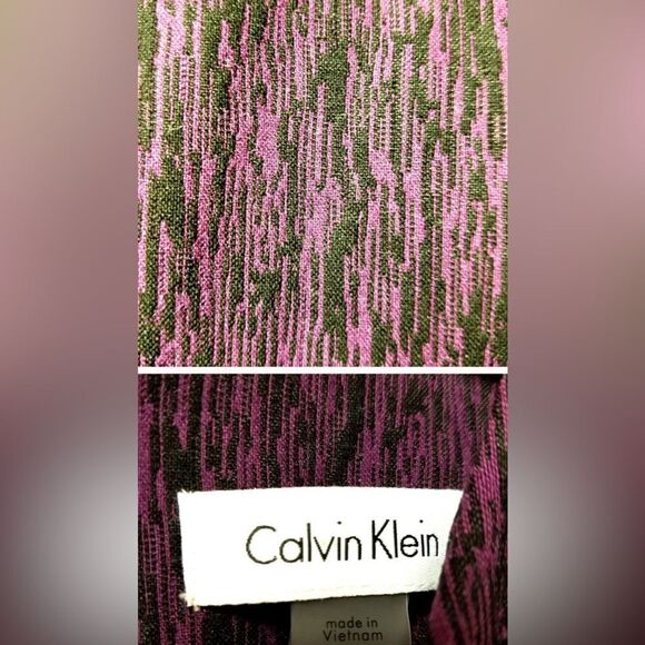 Calvin Klein Printed Sheath Dress, SZ 8 Scoop Neck Sleeveless Midi Gold Zipper - Picture 11 of 15